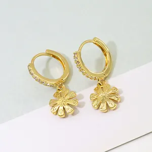 2022 Manufacturer Wholesale 18k Gold Plated Brass Jewelry Women Simple Flower Drop Dangle Earrings