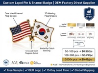 Broche OEM en métal émaillé dur, motif croix USA Corée, design moderne et antique, double drapeau ondulant, cadeau diplomatique