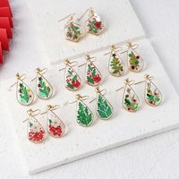 Boucles d'oreilles clous en acier inoxydable pour femme, motif éléments de Noël, fleurs séchées, arbres, résine, goutte d'eau, rondes et hexagonales