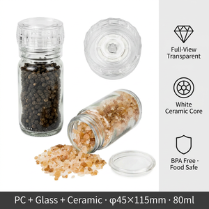 Broyeur en <span class=keywords><strong>verre</strong></span> de 80ml Broyeur en céramique 100g Moulin à sel de mer Accessoires de cuisine Moulin à poivre noir - Product Image 2