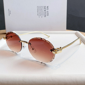 Retro Round <b>Rimless</b> <b>Sunglasses</b> UV400 Unisex Sun Protection Adult Fashion Green Lenses - Product Image 3
