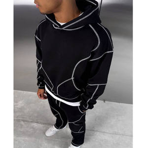 Sweat-shirt à capuche personnalisé avec surpiqûres contrastées pour homme, coupe ample, haute qualité - Product Image 5
