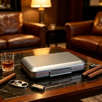 Étui à cigares portable en alliage d'aluminium argenté, humidor de voyage étanche, boîte de rangement pour cigares