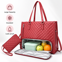 Sac Isotherme Portable Grande Capacité en PU de Haute Qualité avec Fermeture Éclair – Style Vintage Tendance pour Femmes, Idéal pour le Travail, les Pique-niques et les Affaires