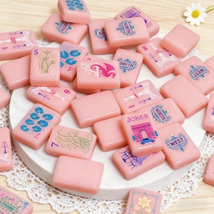 Ensemble de Mahjong Vancor Rose Adorable et Luxueux en Acrylique Unisexe, Motifs Floraux et Architecturaux, Tuiles de Mahjong Tendance de Style Américain - Product Image 1