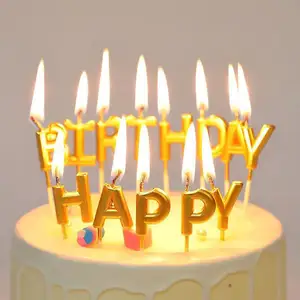 Huaming Low MOQ Pastel Color Happy Birthday Candles Party Decoration Candles Wholesale Gold Alphabet Birthday Candles Letters