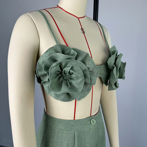 C241214 Elegante Completo Donna con Top a <span class=keywords><strong>Fiori</strong></span> e Pantaloni Lunghi Dritti per Uso Quotidiano - Product Image 3