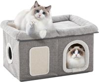 Lit pour chat en coton peluche avec tapis à gratter amovible, lit pour animaux de compagnie extra large pour chats d'intérieur