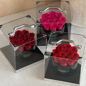 Caja de flores de acrílico transparente con asa, rectangular, rígida, para regalo, para rosas, rosa, rojo, morado - Product Image 3