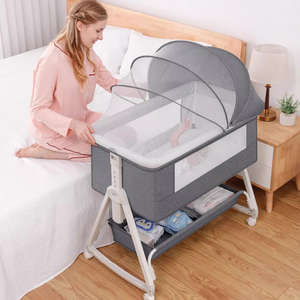 Cuna Mecedora Metálica para Bebé, Precio de Fábrica, en Oferta, con 6 Niveles Ajustables y Lateral Fácil de Abrir para Recién Nacidos - Product Image 1