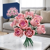 Set Buket Bunga Mawar Merah Muda 8 Pcs Model Bunga dari Balok dengan Baby Breath DIY Dekorasi Romantis Hadiah untuk Rumah