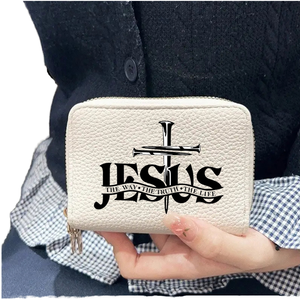 Dompet wanita desain huruf Yesus kulit PU ritsleting ganda Multi kartu kartu kredit Mini 2 dalam 1 - Product Image 1