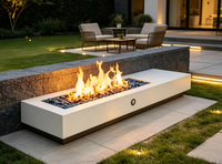 Brasero à gaz pour patio extérieur, table de feu rectangulaire longue blanche au propane pour chauffage extérieur et ambiance nocturne chaleureuse