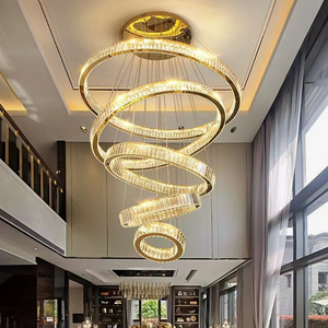 יוקרה טבעות מעגל מודרני יוקרתי טבעות עגולות תקרה גבוהה גרם מדרגות נברשת נירוסטה תלייה - Product Image 2