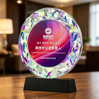Trophée rond en cristal arc-en-ciel personnalisé WDY Small Bridge, impression UV couleur, gravure laser, plaque de récompense en verre rond