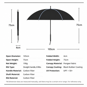 Parapluie de protection solaire UPF50, style professionnel, diamètre 105 cm, ouverture manuelle, fibre de carbone légère, logo personnalisé, parapluie droit - Product Image 3