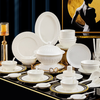 Vaisselle de camping en porcelaine fine sous glaçure – Bols, assiettes et plats blancs purs durables et compatibles lave-vaisselle