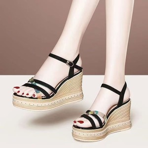 Women Color Block European and American Style Wedge <b>Sandals</b> Summer New Cross Strap Thick Sole Colorful Platform <b>Sandals</b> - Product Image 4