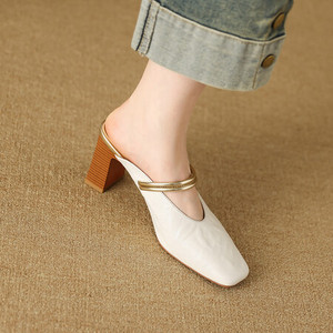Mules à talon haut pour femme, style rétro, bout carré, talon épais, mode printemps-été, type Mary Jane - Product Image 4