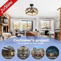 1stshine 19 "Cage Small Low Profile Remote Rustic Bladeless Ventilateur de plafond avec lampe