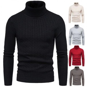 Pull à col haut pour homme, coupe ajustée, couleur unie, tricoté, pour l'automne et l'hiver - Product Image 3