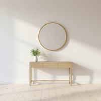 Grand miroir mural rond pour maquillage, décoration intérieure, aspect laiton, cadre en aluminium, verre Art Déco, fait main, installation facile