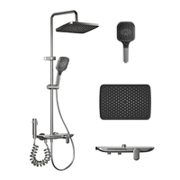 Ensemble de robinetterie de douche murale moderne 4307 chaud/froid avec douchette à main 3 fonctions, pistolet de pulvérisation et étagère pour salle de bain