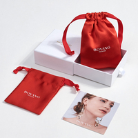 Pochette à bijoux en satin rouge personnalisée Boyang avec cordon de serrage pour collier et boucles d'oreilles