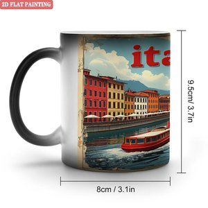 Tasse magique à poignée incurvée, noire givrée, 11 oz, en céramique, sensible à la chaleur, pour la maison et la cuisine - Product Image 1