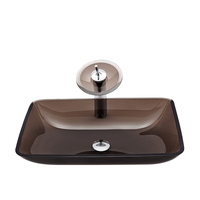 Vente en gros en Chine : Lavabo de salle de bain moderne en verre trempé brun à poser sur comptoir pour hôtels et appartements