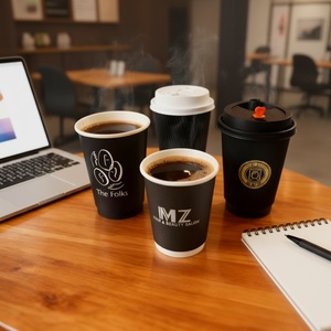 Gobelets à café jetables Sunshine personnalisés de 8 oz/10 oz/12 oz à double paroi en papier avec couvercles - Product Image 2