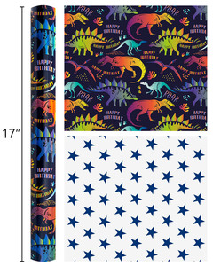 Papier cadeau brillant sur le thème des dinosaures de dessins animés, papier cadeau pour enfants, double face, personnalisable - Product Image 6