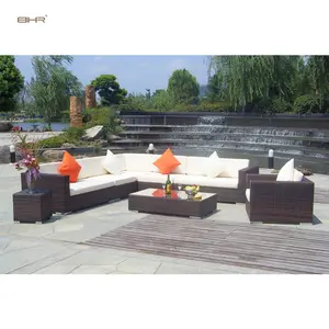 Bhr wicker mây nội thất sân vườn sofa kích thước lớn U Hình dạng cắt sofa đặt vườn bộ