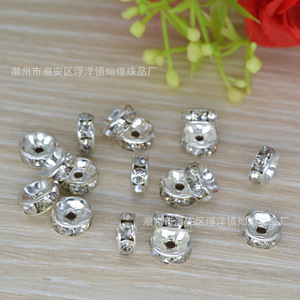 Entretoise de bague en diamant de Chaozhou, bord argenté, strass blancs ronds, pour la fabrication de bracelets, composant de bijouterie - Product Image 1