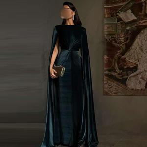 Sharon Said SF243エレガントなグリーンベルベットのイブニングドレスケープスリーブウェディングフォーマルパーティー用ガウン - Product Image 1