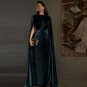 slim fit dress slacks Raven Crepe and Velvet Dress in Dark-Green – Rhea Costa main image 0