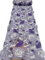 Tissu en dentelle guipure 3D à base jaune NI.AI, motif floral bleu et blanc, broderie ajourée, pour mariage africain, fête et soirée