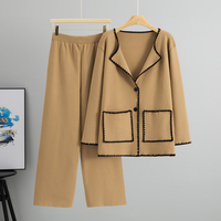 Ensemble tricoté cardigan automne pour femme, ensemble 2 pièces ample avec poches, hauts à manches longues et pantalon long, couleur unie, style boutonné, tenues décontractées