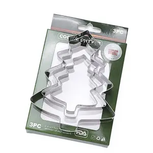 3Pcs Rvs Kerstbomen Hoge-Kwaliteit Cookie Cutter Biscuit Cookie Mold Cake Embossing Tool Set Goedkope Bakvormen tool