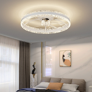 Ventilateur de plafond LED intelligent moderne et silencieux, corps de lampe en métal et cristal rétractable, profil bas, 6 vitesses, gradation progressive, courant continu, salon - Product Image 3