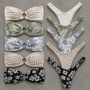 Women Floral Print Bandeau Bikini Set Two Piece <b>Stretch</b> Cheeky Bottom Swimwear With Twist Design - Product Image 1