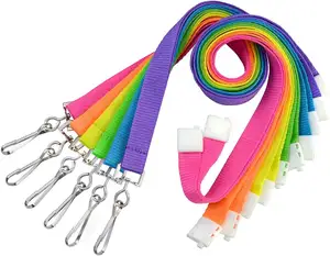 Groothandel Neon Hals Riem Custom Kleur Polyester Lanyard Stof Kleurrijke Lanyard Met Veiligheid Ontsnappingssluiting