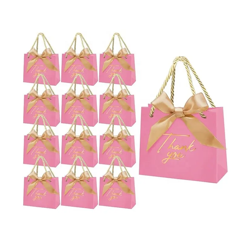 Recyclable Luxury Wedding Gift Paper Bag Jewelry Packaging Pink White Black Brown Cardboard Paper Bag With Handles
