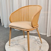 Fauteuil TB22 en rotin tressé style nordique rustique, avec pieds en métal, rembourré et durable, idéal pour la maison, le bureau ou le bar – Prix direct de gros