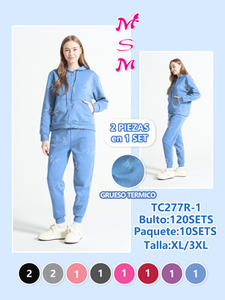 TC277R-1 Tuta da donna con cappuccio, cerniera lunga, tinta unita, felpa e pantaloni casual, vestibilità regolare, per l'autunno - Product Image 3