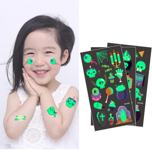 Tatuajes Temporales de Halloween para Niños, Pegatinas Brillantes en la Oscuridad, Calcomanías de Caras y Manos de Dibujos Animados, No Tóxicas, para Fiestas, Uso Profesional - Product Image 2