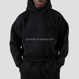 Sudaderas con capucha recortadas de alta calidad en blanco personalizadas para hombres Sudaderas con capucha negras de peso pesado desgastadas de gran tamaño de algodón de rizo francés - Product Image 2