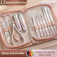 Vente flash - Kit de manucure et pédicure de luxe 12 pièces, durable, portable, en acier carbone rose dégradé, ensemble de soins personnels pour femmes et hommes