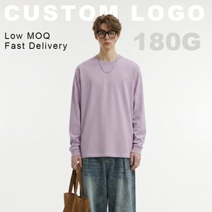 180G 100% Cotton <b>Combed</b> Ribbed Printed Crew Neck Long Sleeve Unisex Base Layer ODM Autumn Breathable Inner Tops - Product Image 1