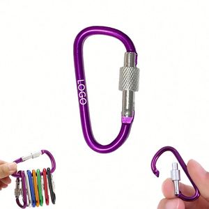 Custom Logo D Shape Aluminum Locking Carabiner Keychain Screw Gate <b>Clip</b> for Outdoor Event Giveaways - Product Image 1